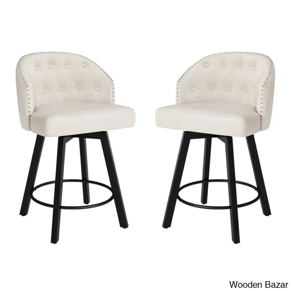 Elyanas Swivel Counter Height Bar Stools Set Of 2 Stool With Back Faux Leather Metal Legs Retro