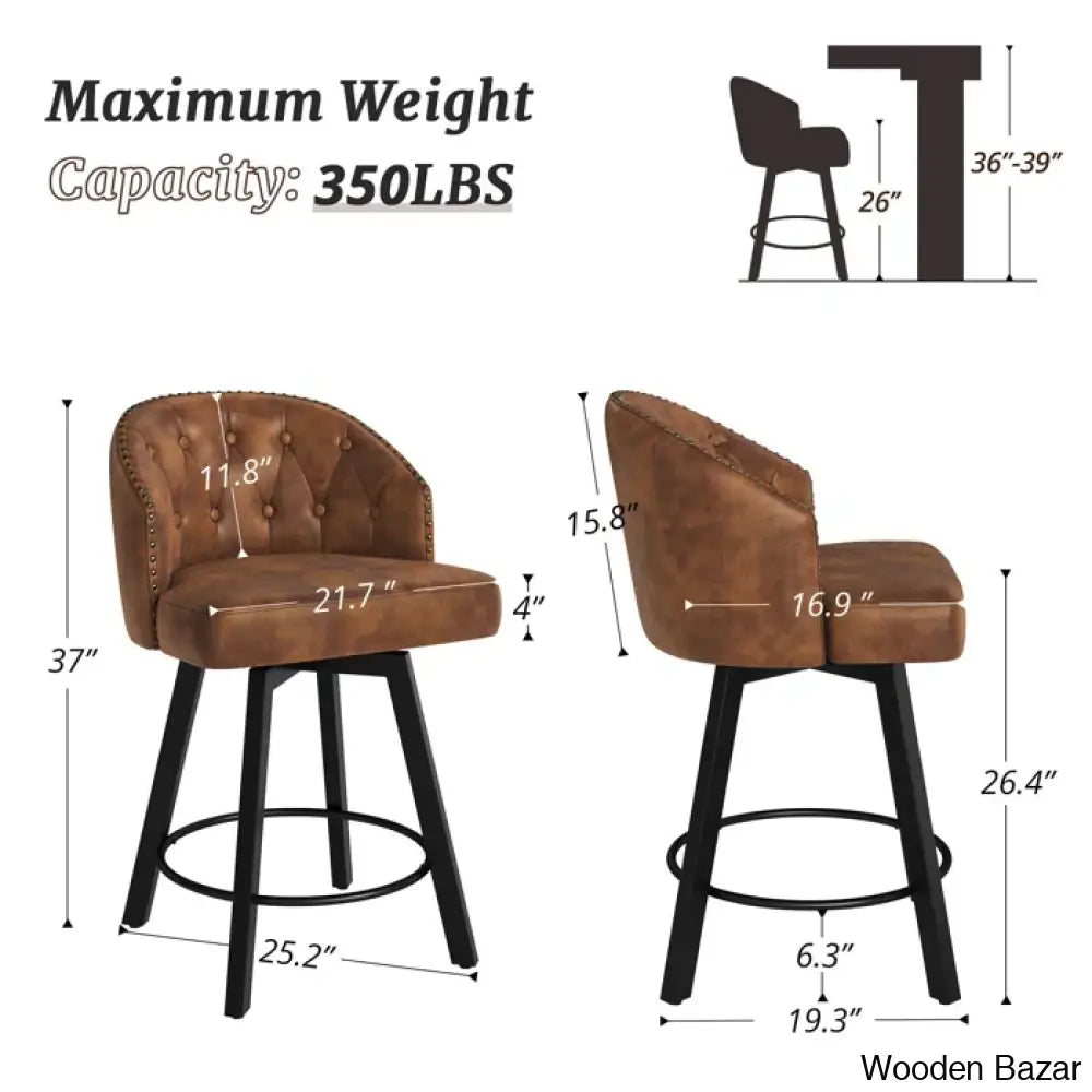 Elyanas Swivel Counter Height Bar Stools Set Of 2 Stool With Back Faux Leather Metal Legs Retro