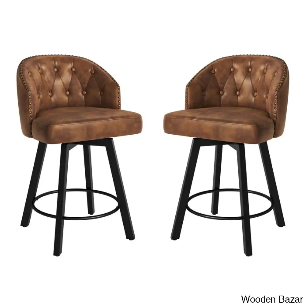 Elyanas Swivel Counter Height Bar Stools Set Of 2 Stool With Back Faux Leather Metal Legs Retro