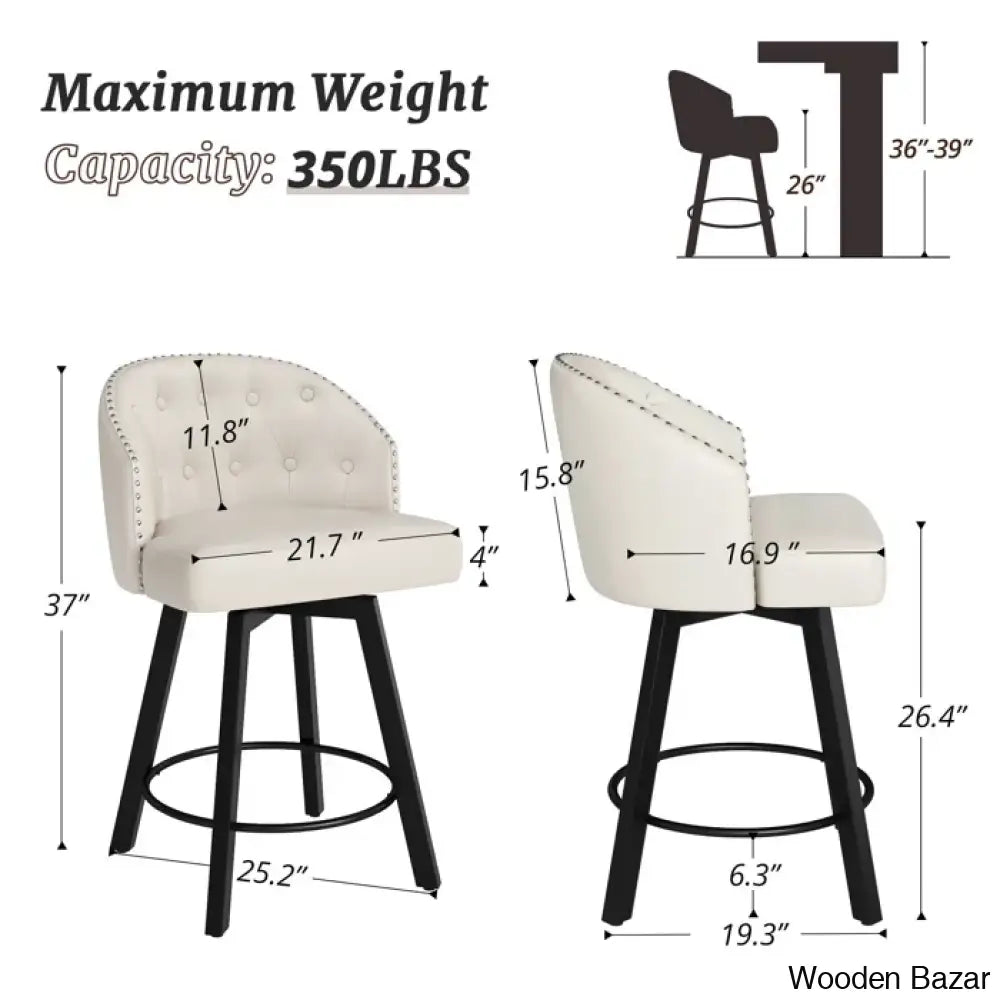 Elyanas Swivel Counter Height Bar Stools Set Of 2 Stool With Back Faux Leather Metal Legs Retro