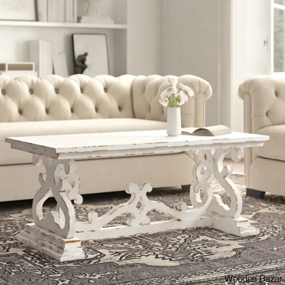 Emersync 46’’ Solid Wood Distressed Scrollwork Coffee And Center Table