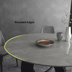 Emery Round Gray Dining Table With Stone Top And Wooden Base