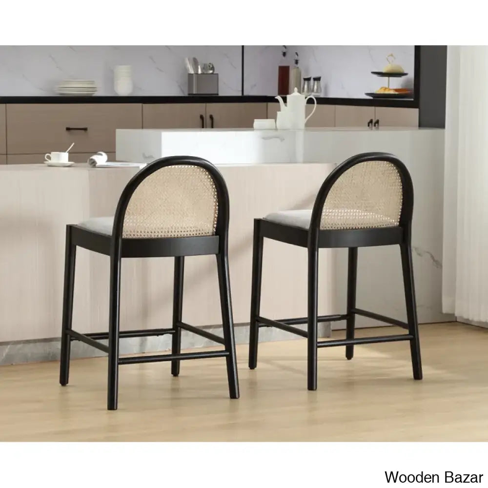 Emingtony Swivel Modern Counter And Bar Stools Height With Rattan Backrests Wood Frame (Set Of 2)