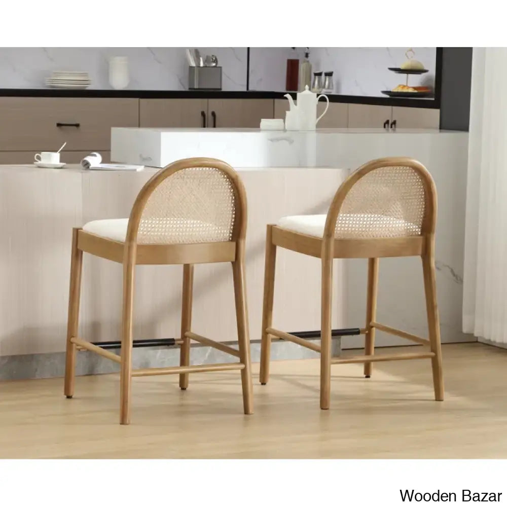 Emingtony Swivel Modern Counter And Bar Stools Height With Rattan Backrests Wood Frame (Set Of 2)