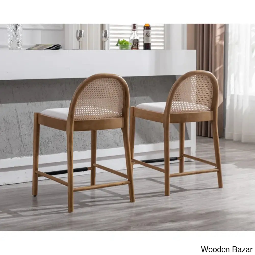 Emingtony Swivel Modern Counter And Bar Stools Height With Rattan Backrests Wood Frame (Set Of 2)