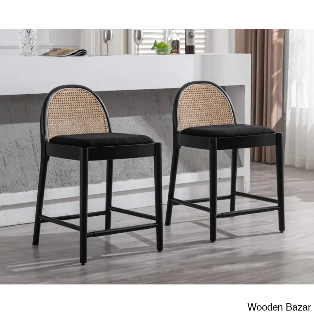 Emingtony Swivel Modern Counter And Bar Stools Height With Rattan Backrests Wood Frame (Set Of 2)