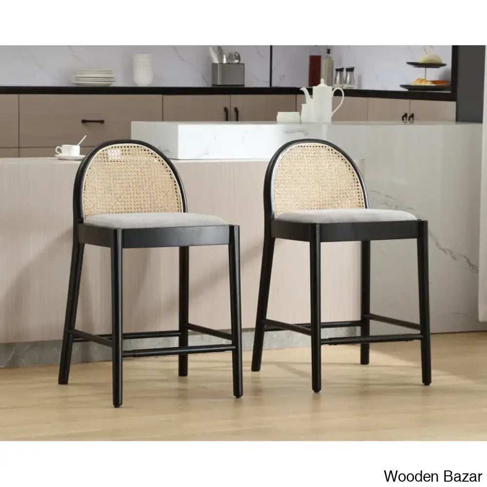 Emingtony Swivel Modern Counter And Bar Stools Height With Rattan Backrests Wood Frame (Set Of 2)