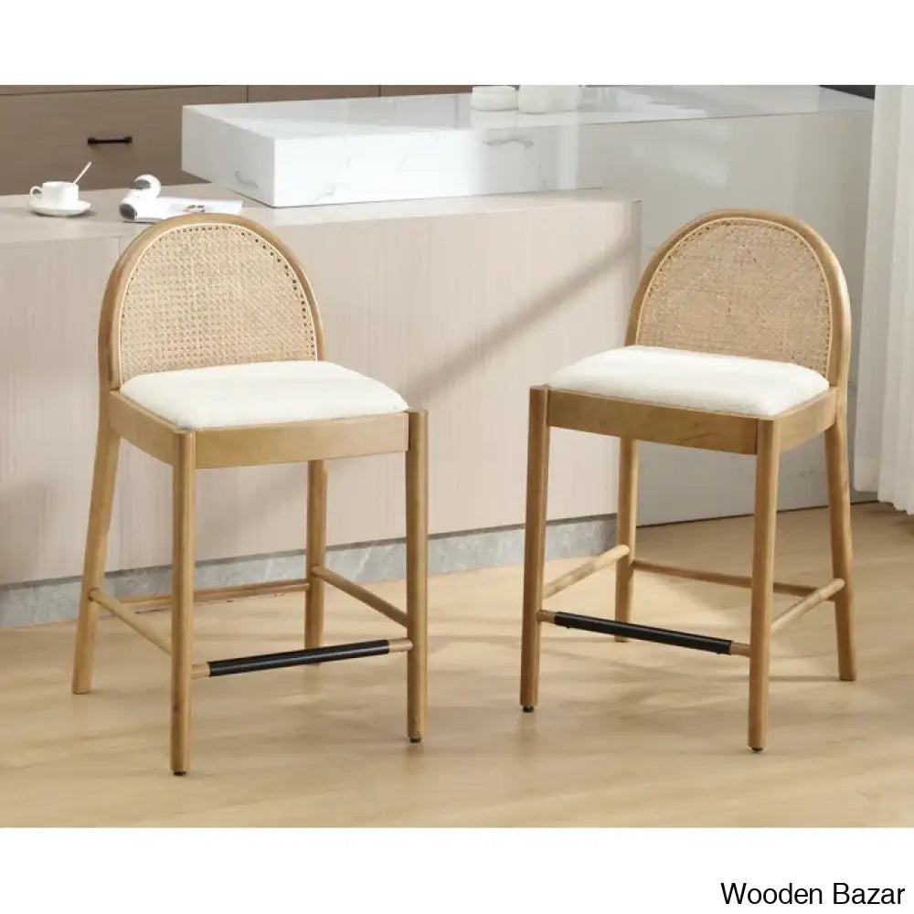 Emingtony Swivel Modern Counter And Bar Stools Height With Rattan Backrests Wood Frame (Set Of 2)