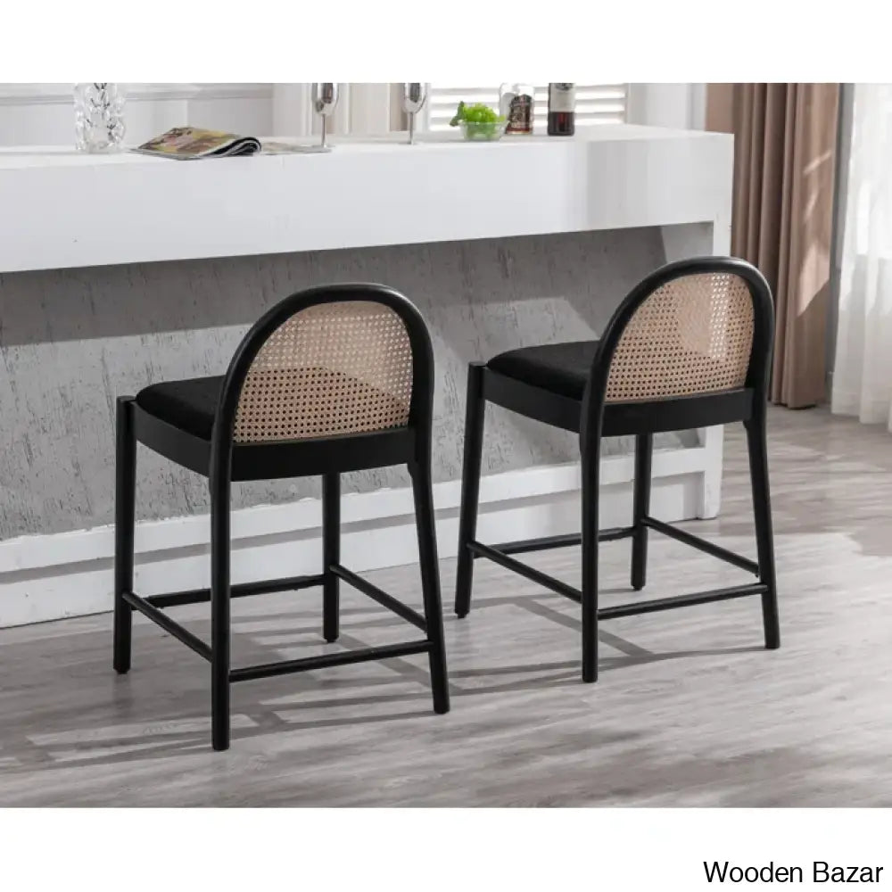 Emingtony Swivel Modern Counter And Bar Stools Height With Rattan Backrests Wood Frame (Set Of 2)