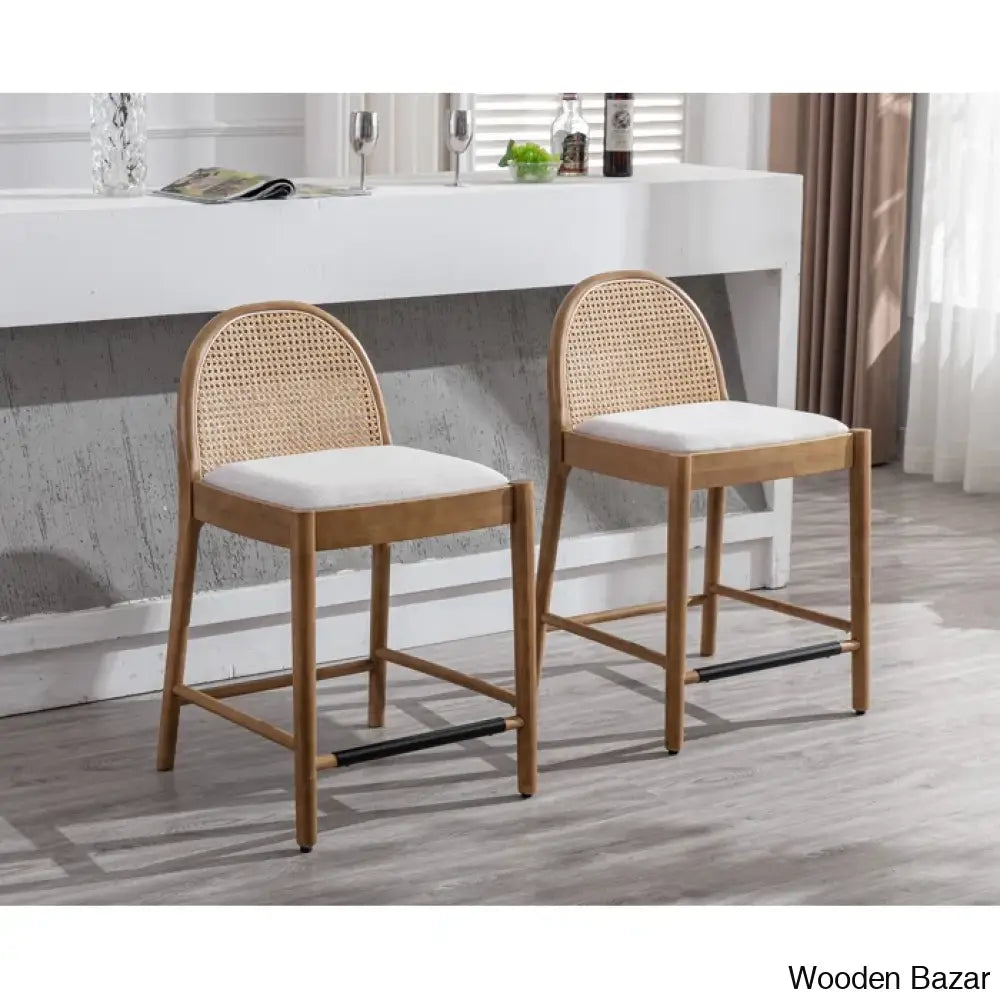 Emingtony Swivel Modern Counter And Bar Stools Height With Rattan Backrests Wood Frame (Set Of 2)