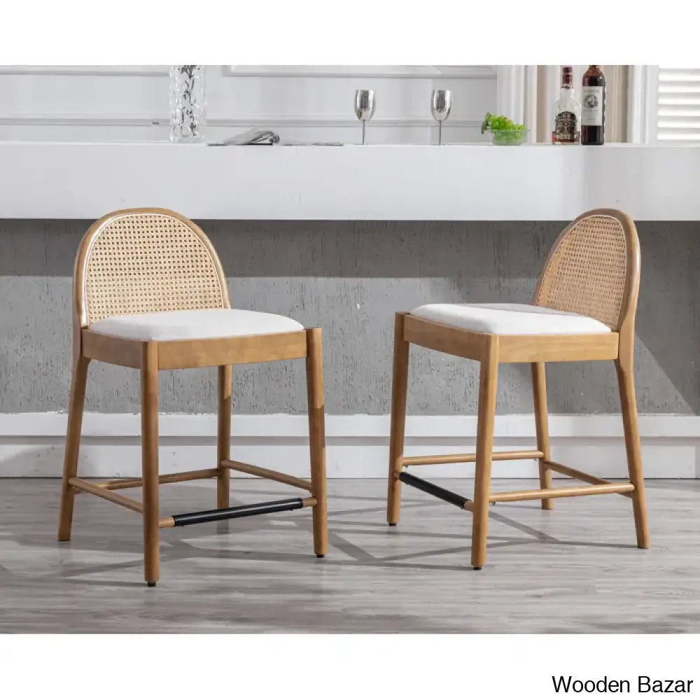 Emingtony Swivel Modern Counter And Bar Stools Height With Rattan Backrests Wood Frame (Set Of 2)