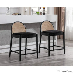 Emingtony Swivel Modern Counter And Bar Stools Height With Rattan Backrests Wood Frame (Set Of 2)