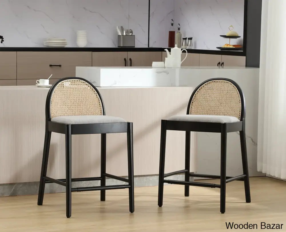 Emingtony Swivel Modern Counter And Bar Stools Height With Rattan Backrests Wood Frame (Set Of 2)