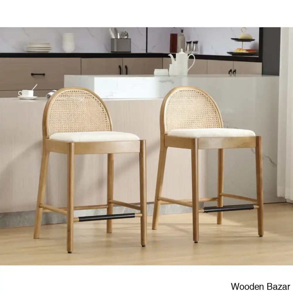 Emingtony Swivel Modern Counter And Bar Stools Height With Rattan Backrests Wood Frame (Set Of 2)