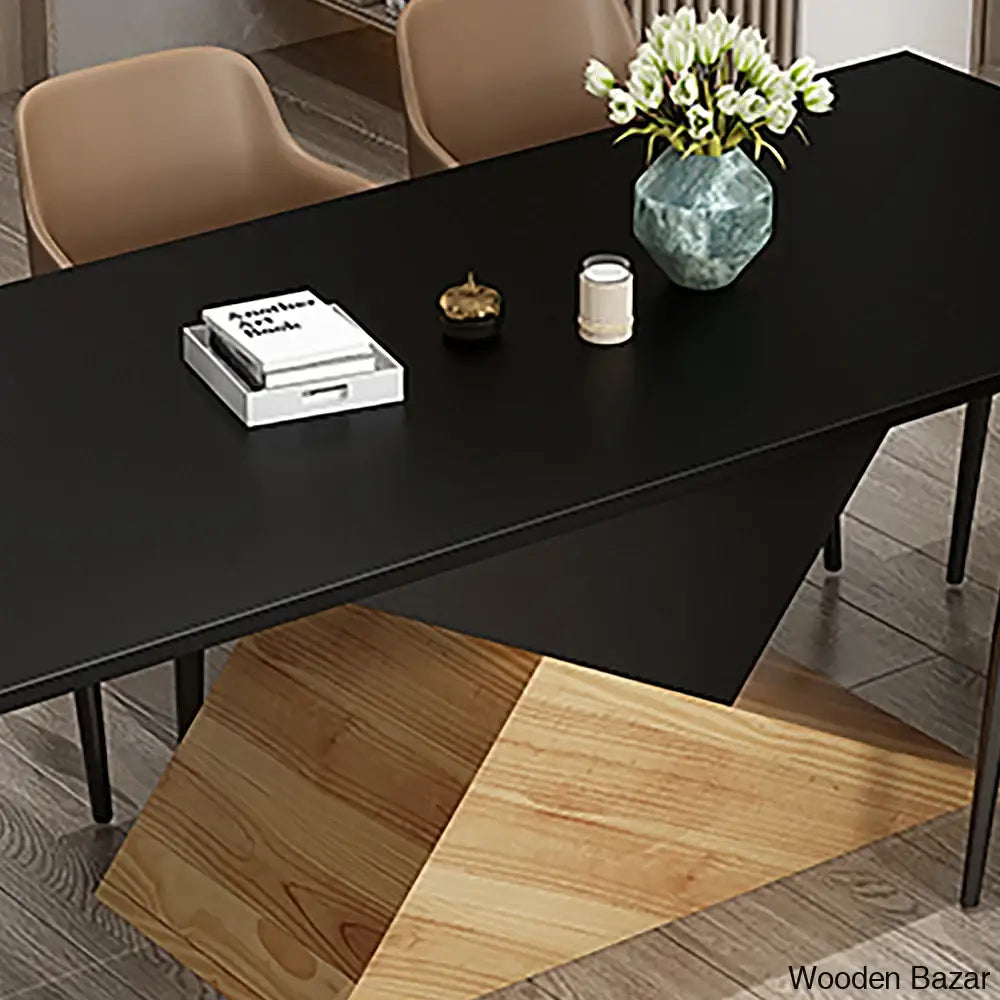 Emory Solid Wood Black Rectangular Dining Table - Elegant 6-8 Seater For Stylish