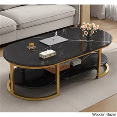 Encratas Solid Wood Top Single Coffee And Center Table Black/Gold