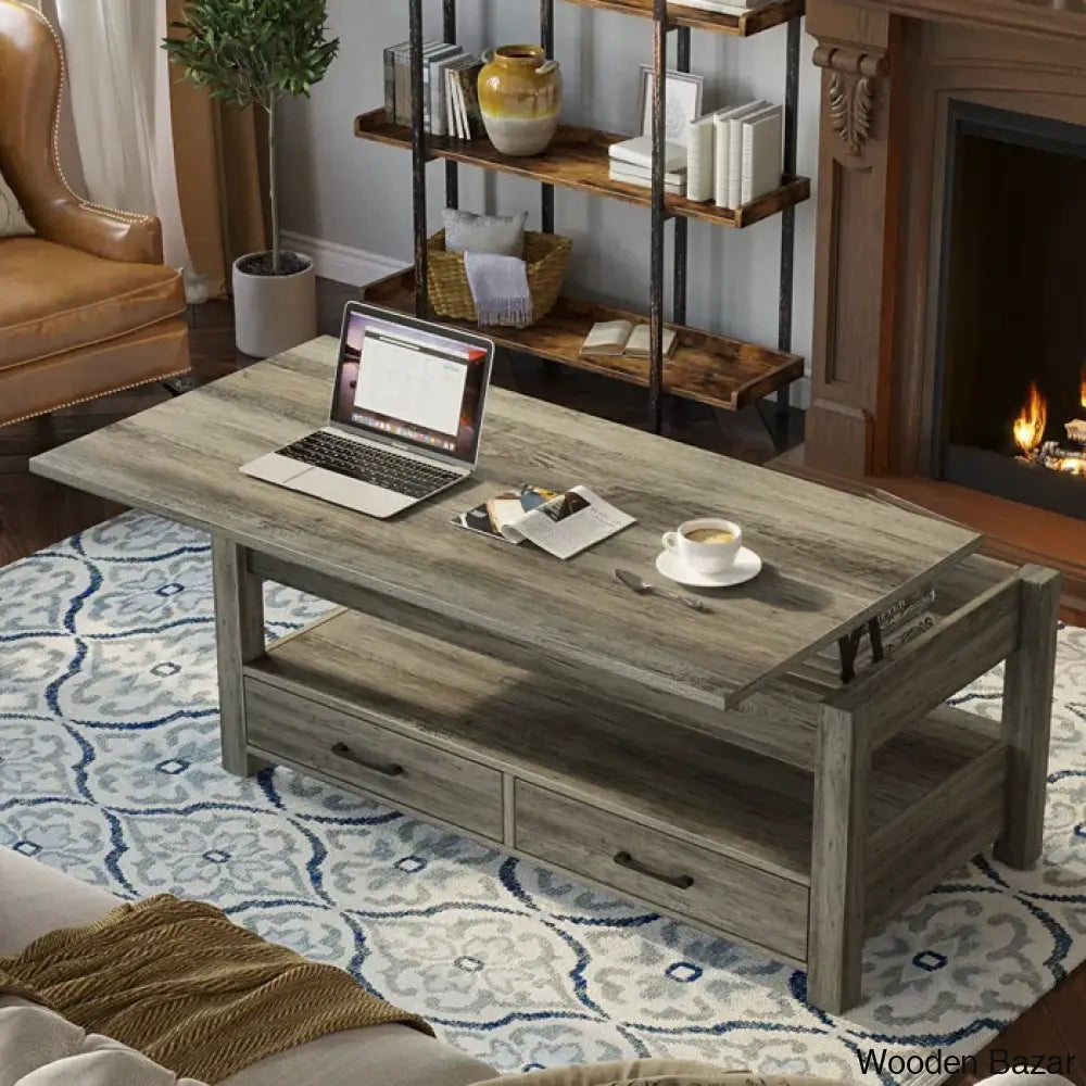 Eoghan Lift Top Coffee Table With 2 Drawers And Center