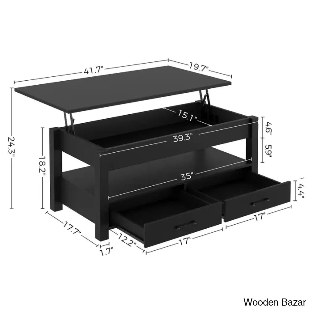 Eoghan Lift Top Coffee Table With 2 Drawers And Center