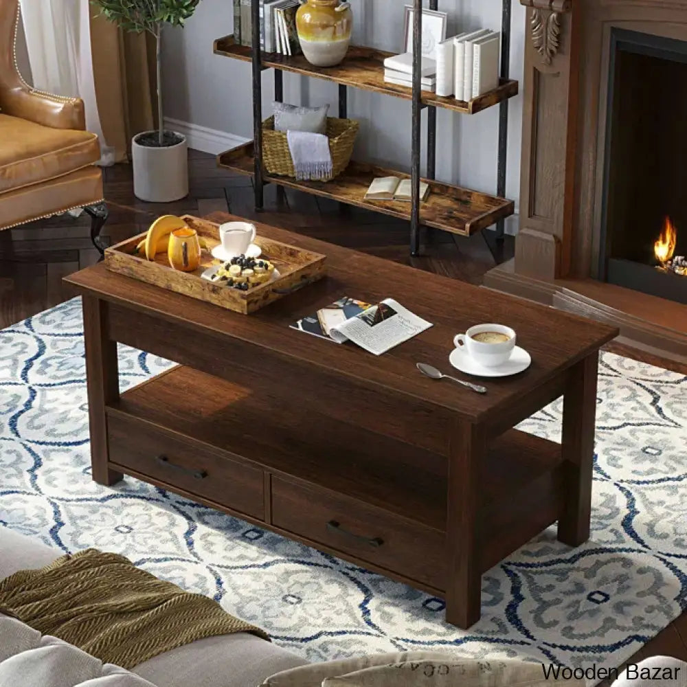 Eoghan Lift Top Coffee Table With 2 Drawers And Center