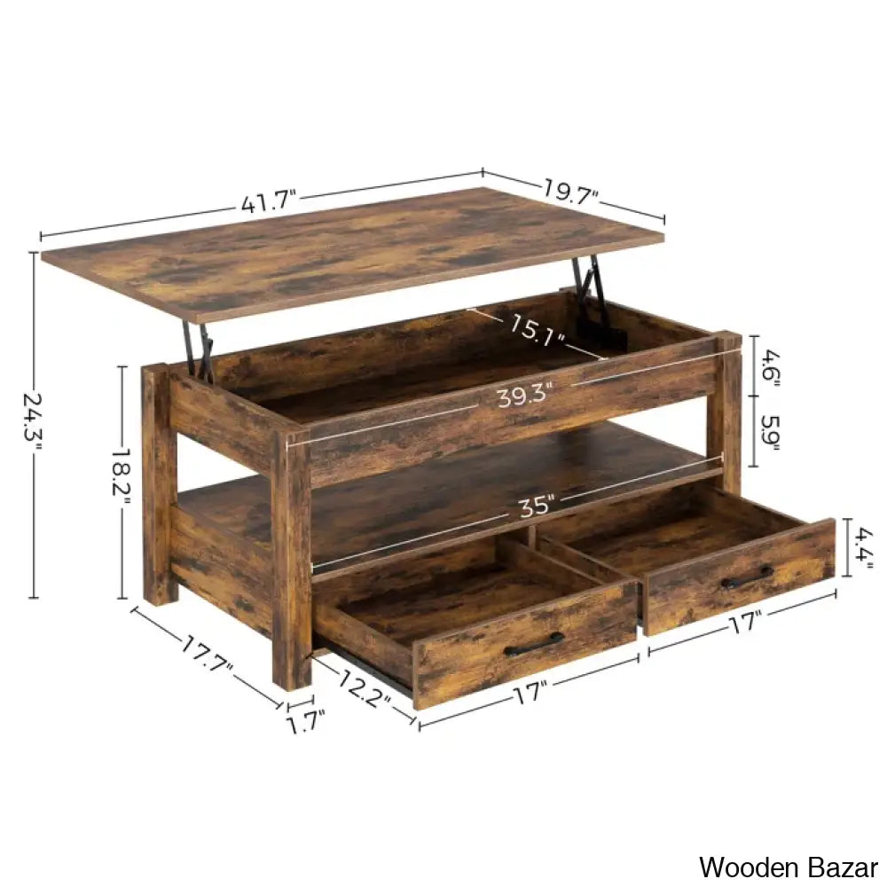 Eoghan Lift Top Coffee Table With 2 Drawers And Center