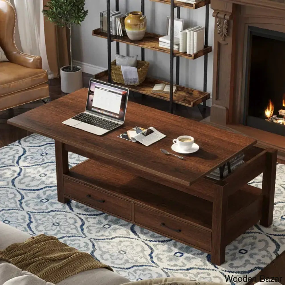 Eoghan Lift Top Coffee Table With 2 Drawers And Center