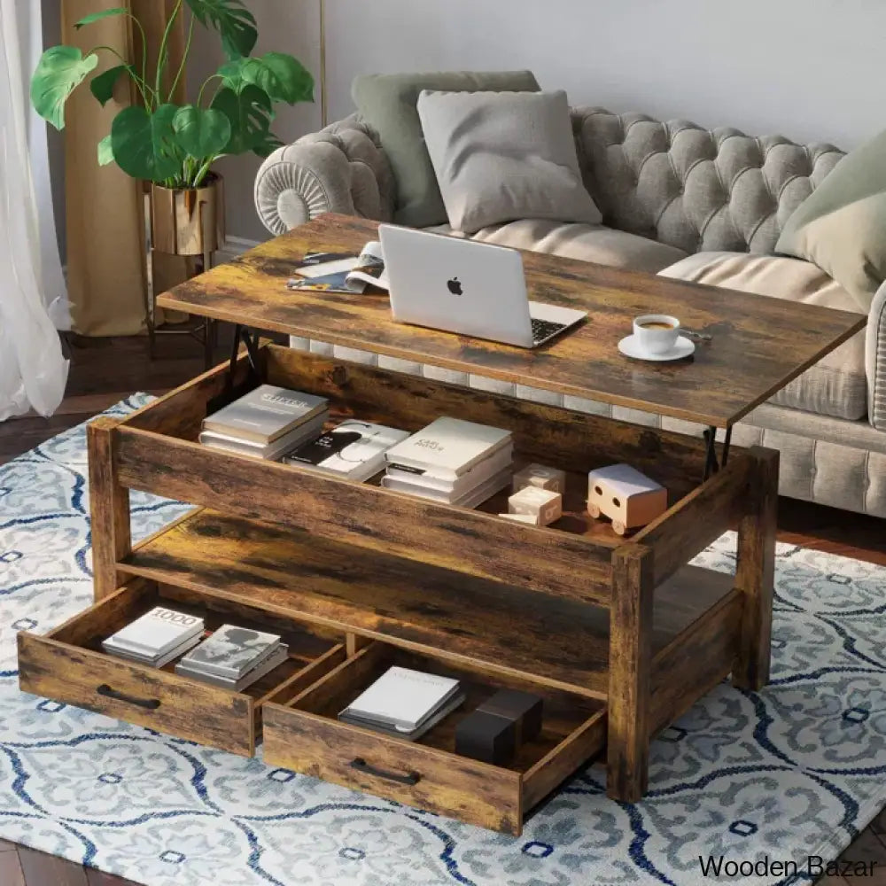 Eoghan Lift Top Coffee Table With 2 Drawers And Center