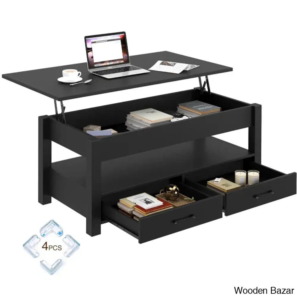 Eoghan Lift Top Coffee Table With 2 Drawers And Center