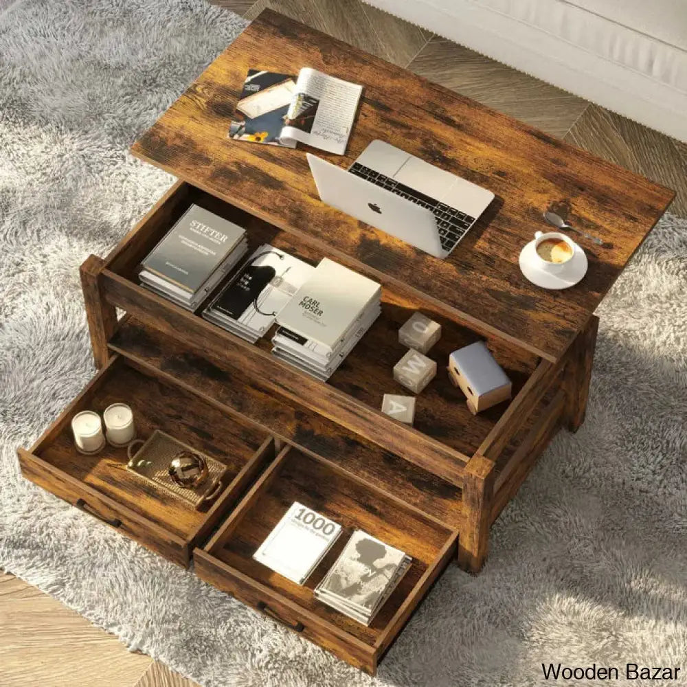 Eoghan Lift Top Coffee Table With 2 Drawers And Center