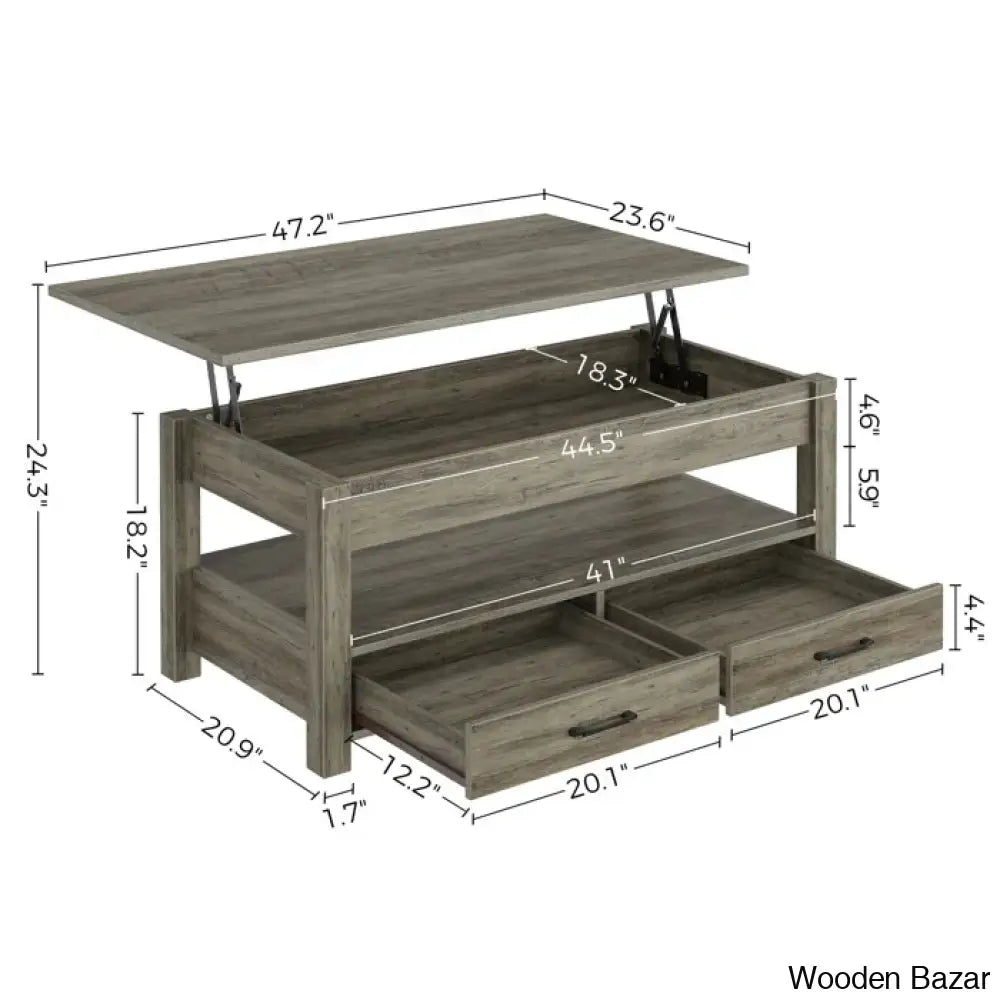 Eoghan Lift Top Coffee Table With 2 Drawers And Center