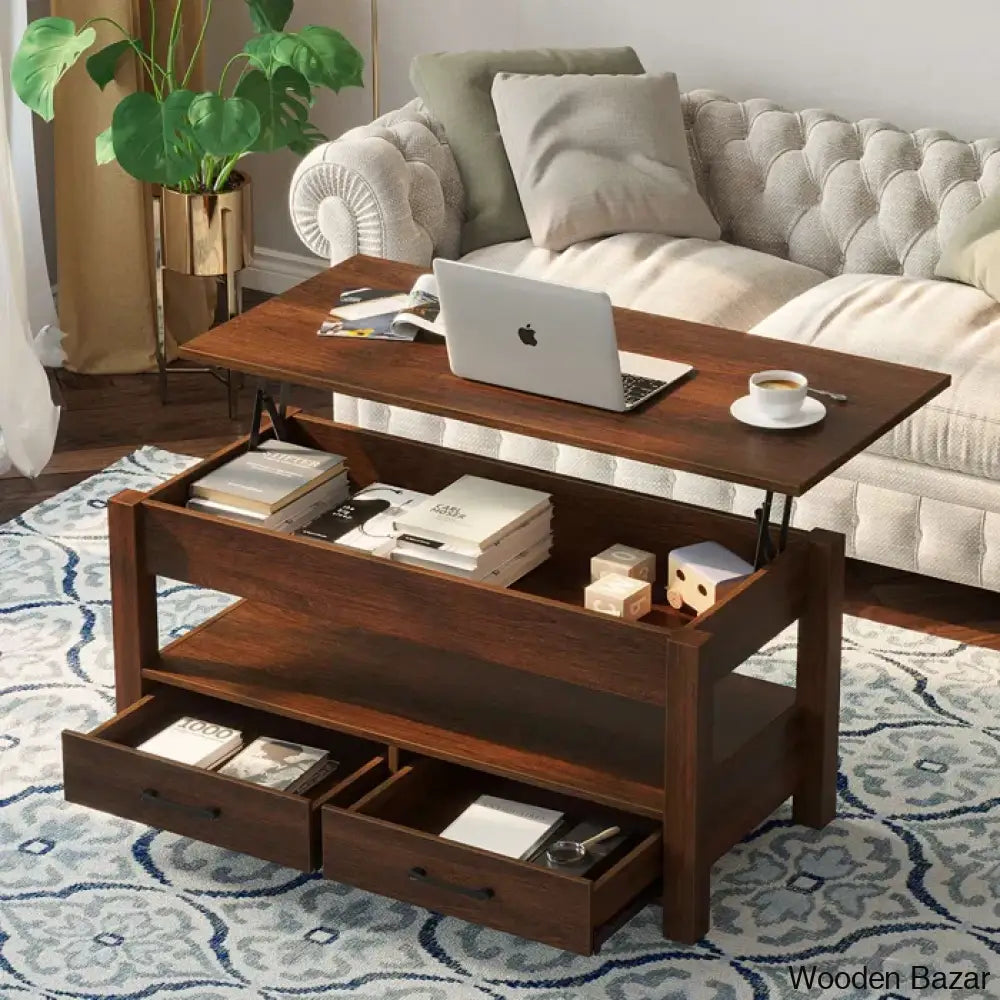 Eoghan Lift Top Coffee Table With 2 Drawers And Center