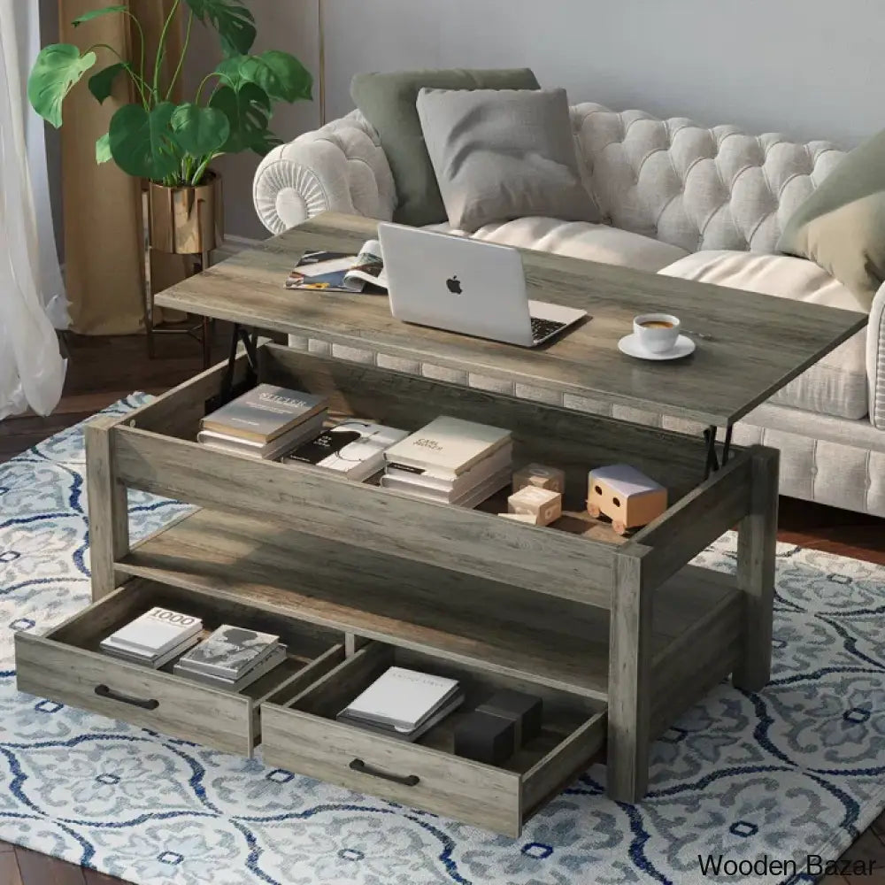 Eoghan Lift Top Coffee Table With 2 Drawers And Center