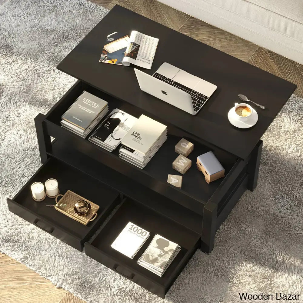 Eoghan Lift Top Coffee Table With 2 Drawers And Center