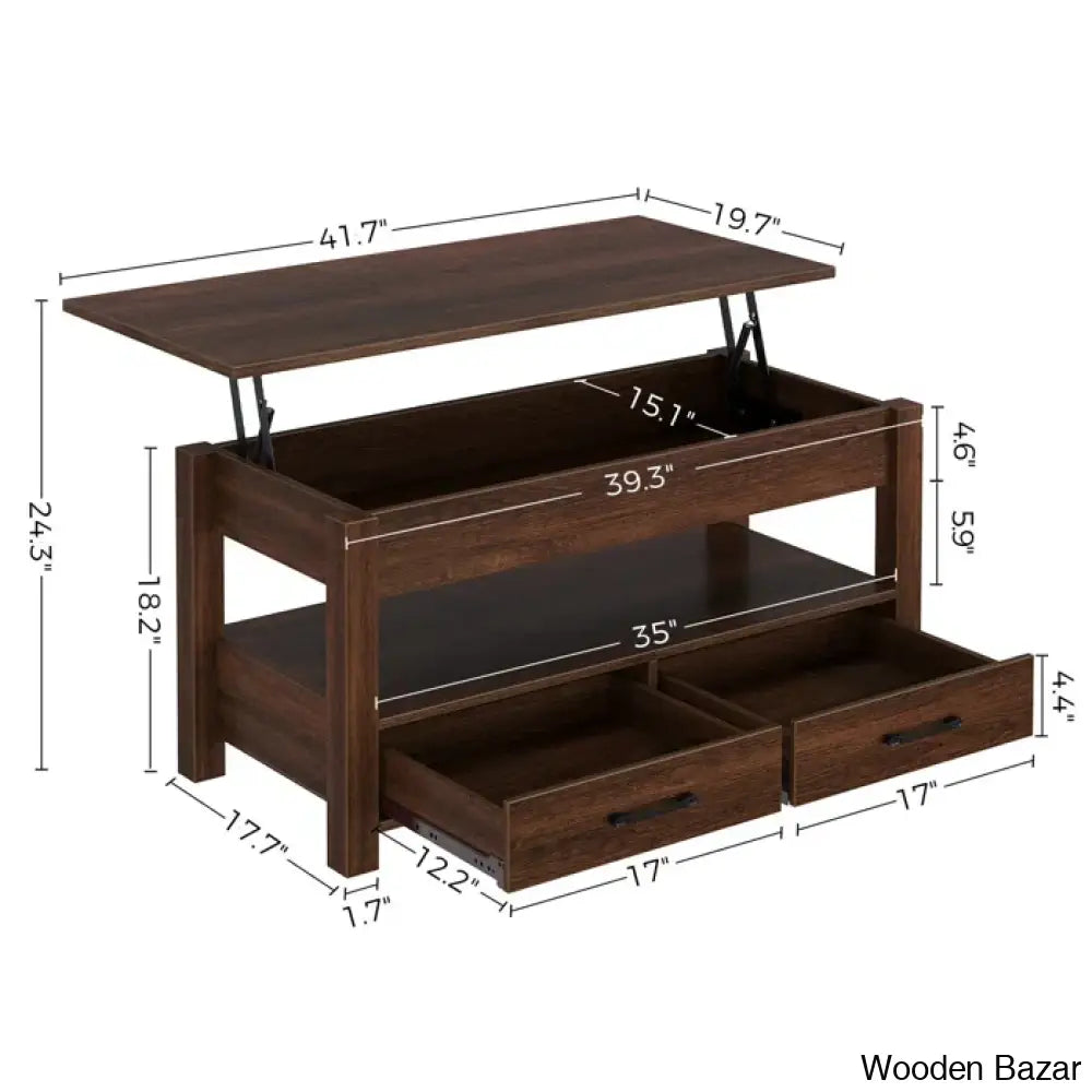 Eoghan Lift Top Coffee Table With 2 Drawers And Center