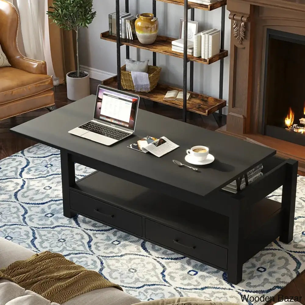 Eoghan Lift Top Coffee Table With 2 Drawers And Center Black / 18.2’’ H X 41.7’’ W 19.7’’ D