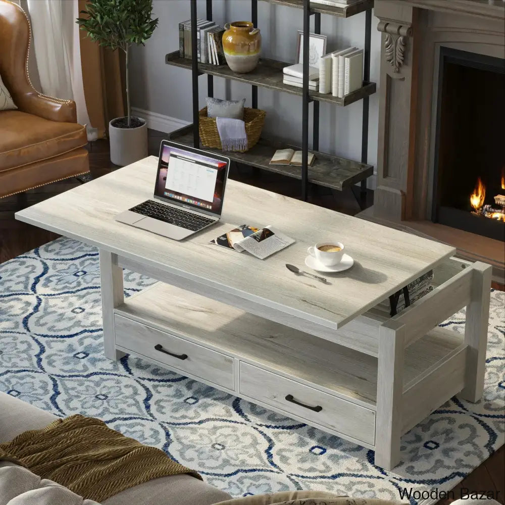 Eoghan Lift Top Coffee Table With 2 Drawers And Center Grey / 18.2’’ H X 41.7’’ W 19.7’’ D