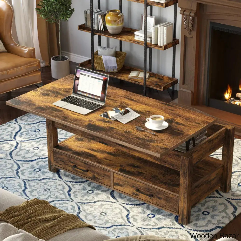 Eoghan Lift Top Coffee Table With 2 Drawers And Center Rustic Brown / 18.2’’ H X 41.7’’ W 19.7’’ D