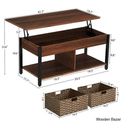 Eogihan Lift Top Coffee And Center Table With Hidden Storage Compartment 2 Rattan Baskets