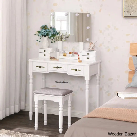 Erion Vanity Dressing Table With Lighted Mirror And Stool