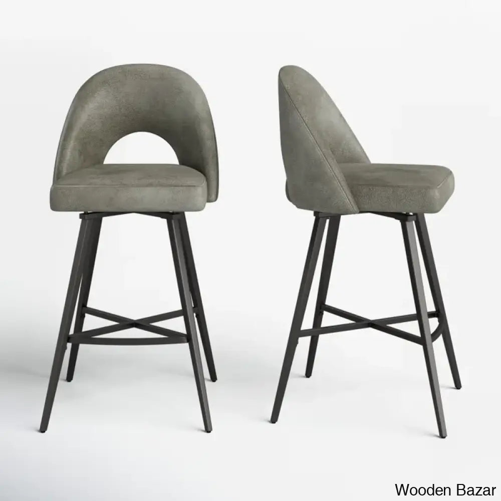 Etnas Swivel Upholstered Counter And Bar Stool With Metal Frame (Set Of 2)