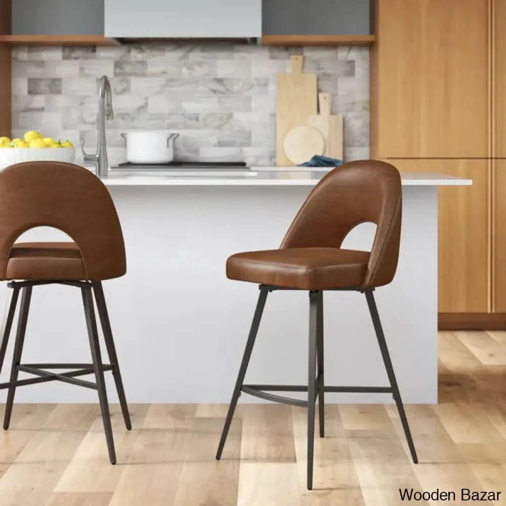 Etnas Swivel Upholstered Counter and bar Stool with Metal Frame Set of 2 Wooden Bazar