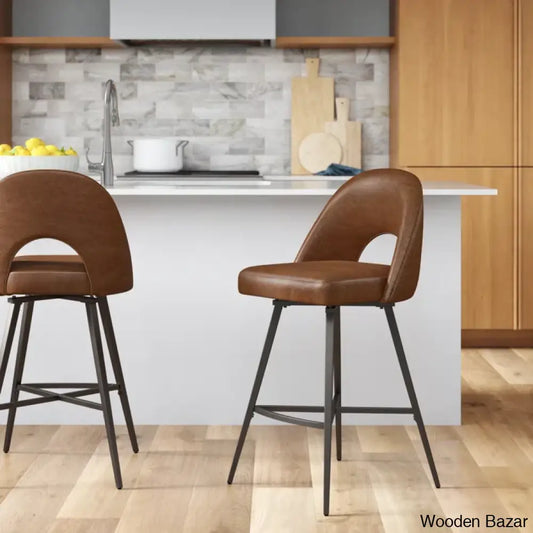 Etnas Swivel Upholstered Counter And Bar Stool With Metal Frame (Set Of 2)