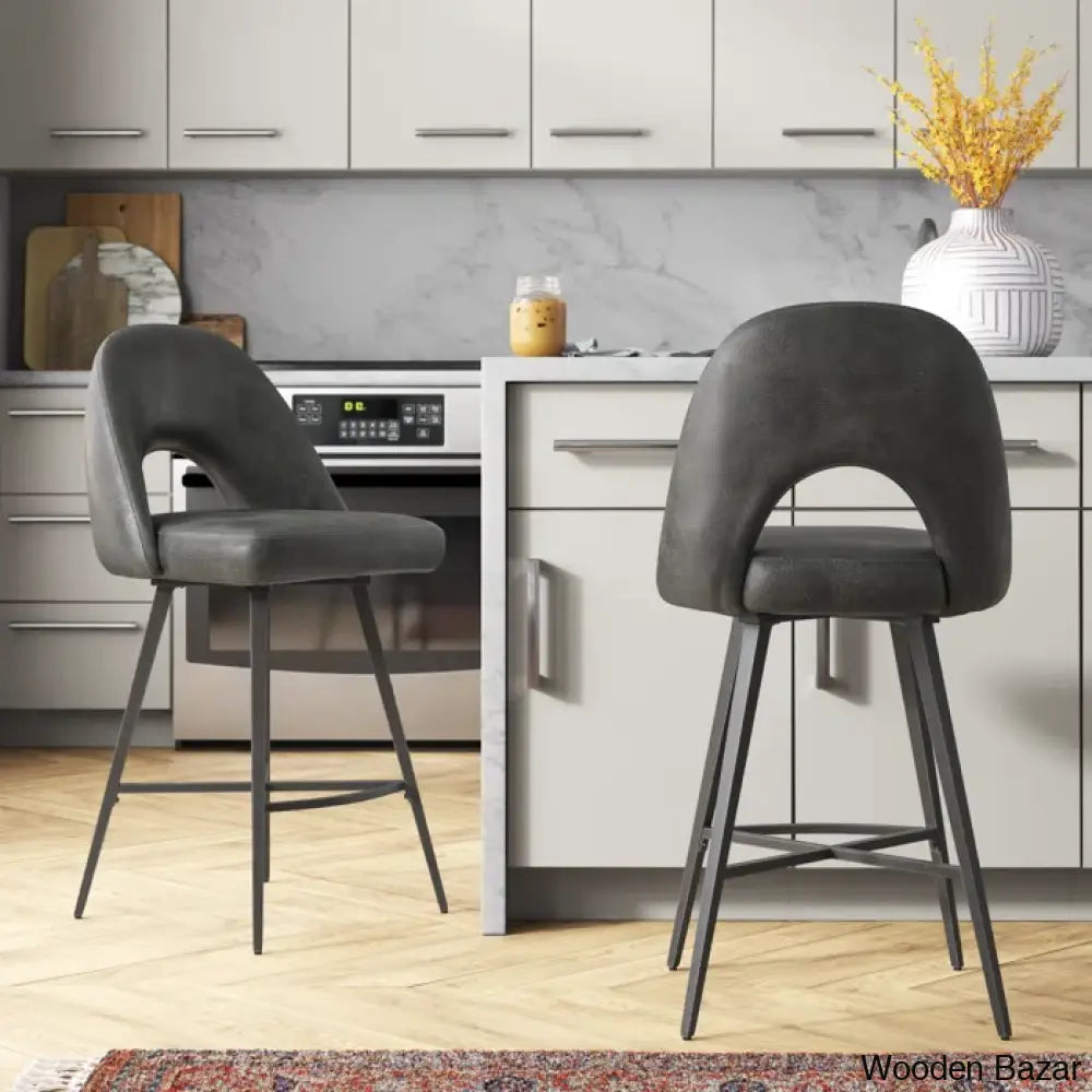 Etnas Swivel Upholstered Counter And Bar Stool With Metal Frame (Set Of 2) Dark Gray / Bar