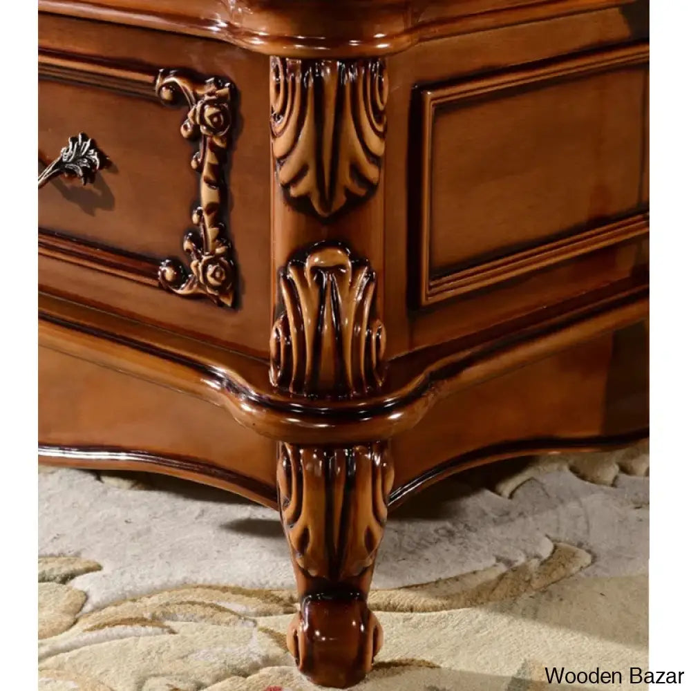 Europeanz Marble Solid Wood Carved Coffee And Center Table