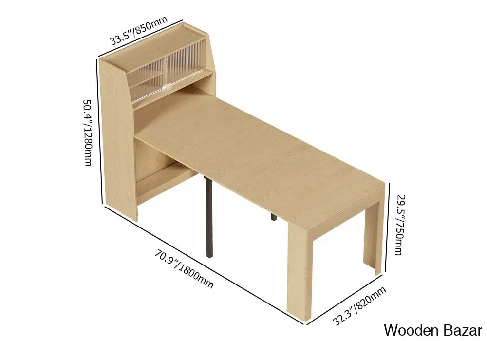 Evan Contemporary Extendable Dining Table With Integrated Storage & 2 Natural Solid Wood Folding