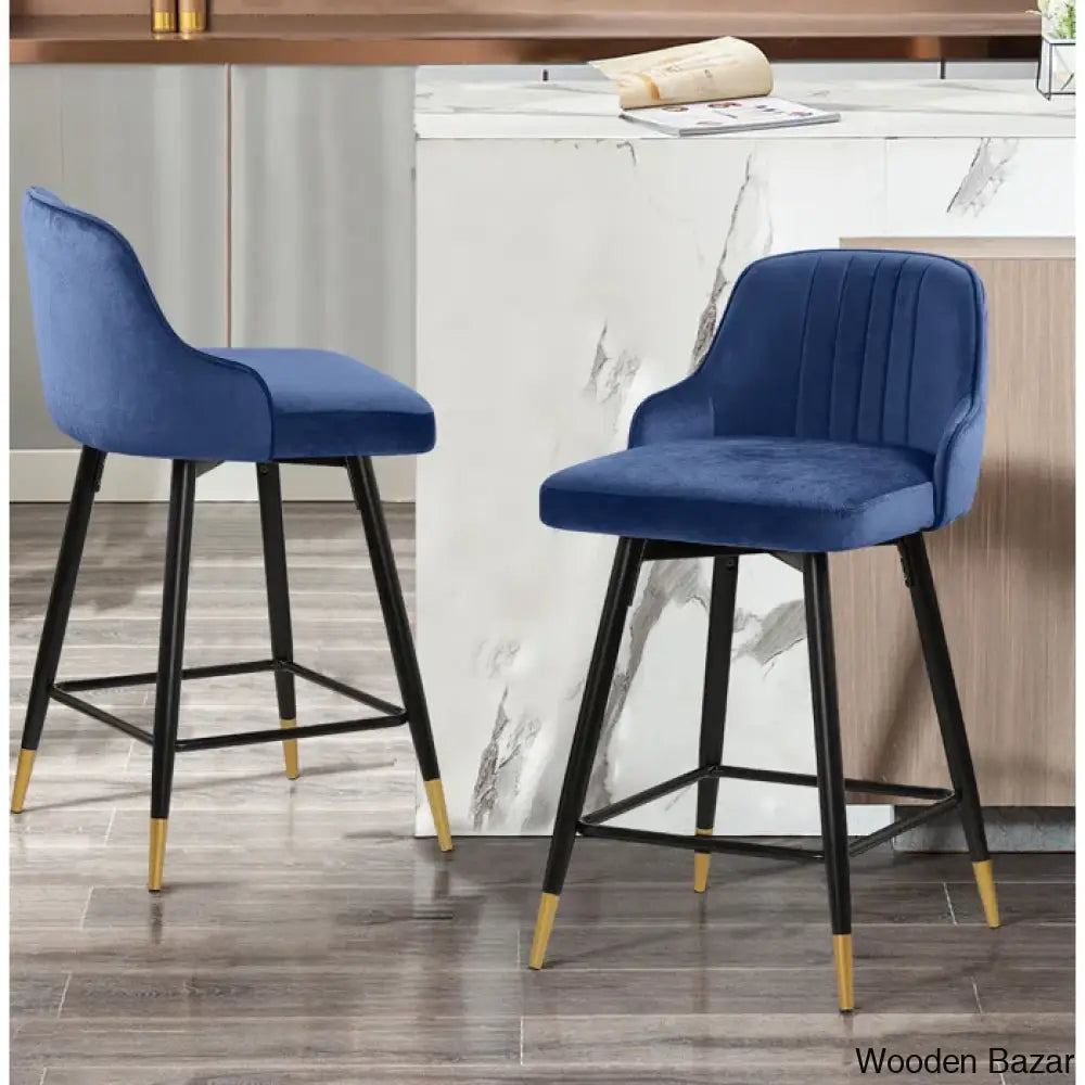 Eve Swivel Velvet Upholstered Counter & Bar Stool (Set Of 2) Blue / (29’’ Seat Height)