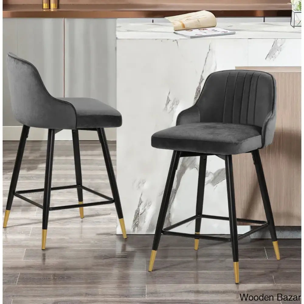 Eve Swivel Velvet Upholstered Counter & Bar Stool (Set Of 2) Gray / (29’’ Seat Height)