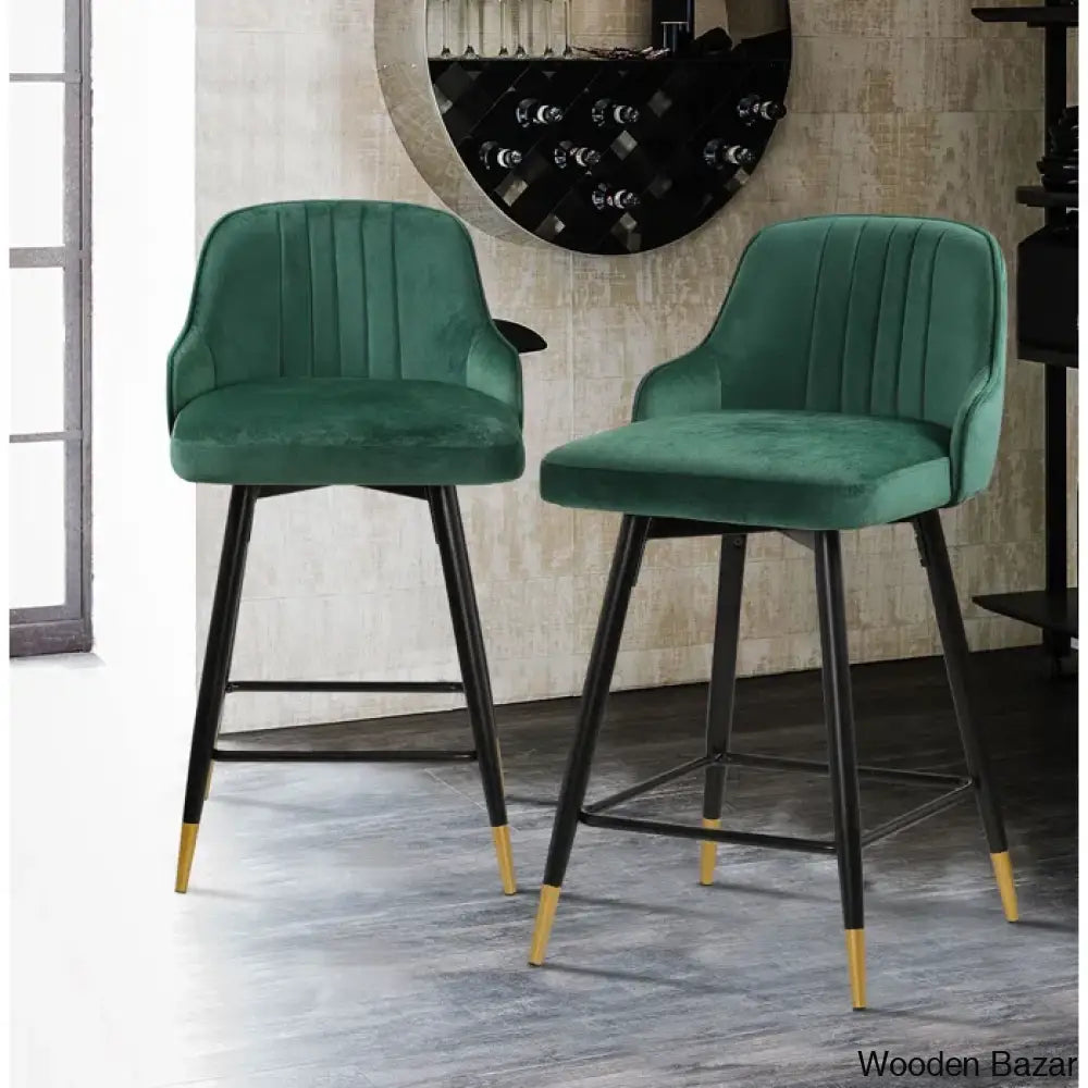 Eve Swivel Velvet Upholstered Counter & Bar Stool (Set Of 2) Green / (29’’ Seat Height)