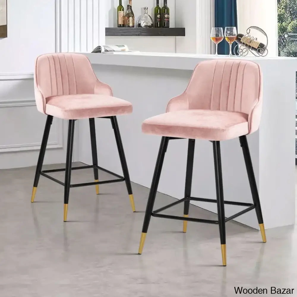 Eve Swivel Velvet Upholstered Counter & Bar Stool (Set Of 2) Pink / (29’’ Seat Height)