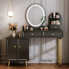 Evonna Black Modern Vanity Dressing Table Makeup With Led Mirror And 2 Spacious Drawers