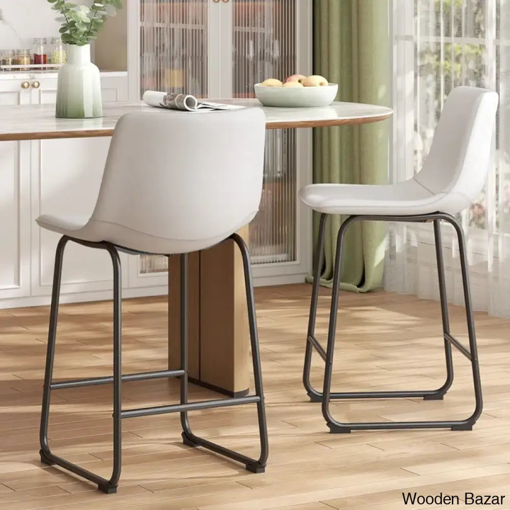 Evres Swivel Faux Leather Bar Stools Upholstered Counter And Bar Modern Kitchen Chairs With Metal